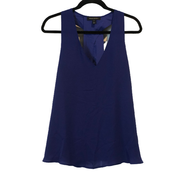 Banana Republic Petite Large Blue V Neck Tank Fully Lined Keyhole - Picture 14 of 16